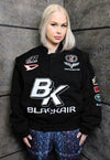 Motorcycle denim jacket patch padded Racer bomber in black