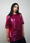 Pink sequin top embellished luxury embroidered shiny t-shirt