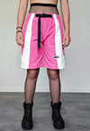 Pink sport shorts buckle belted colour block skater pants