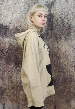 Unusual stitching hoodie Creepy eye punk pullover in cream