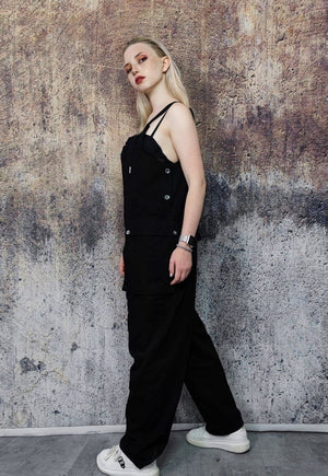 Cargo pocket dungarees work wear denim overalls in black