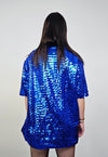 Blue sequin top embellished luxury embroidered party t-shirt