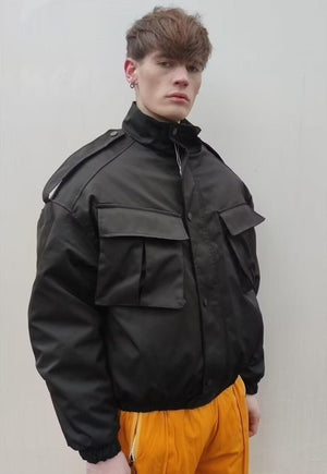 Motorcycle cropped bomber utility MA1 cargo biker jacket