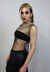 Netted mesh vest diamante transparent glitter tank top black