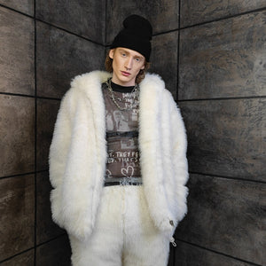 Faux fur luxury jacket handmade premium fleece jacket fluffy hooded coat in cream