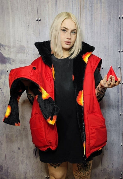 Devil horn bomber jacket handmade reversible fleece puffer