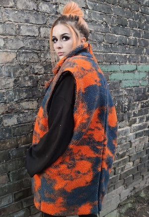 Tie-dye fleece bomber handmade gradient hood jacket orange