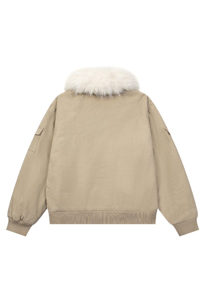 Miltary print aviator jacket faux fur collar camo bomber