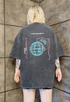 Cyber punk t-shirt premium vintage wash raver tee in grey