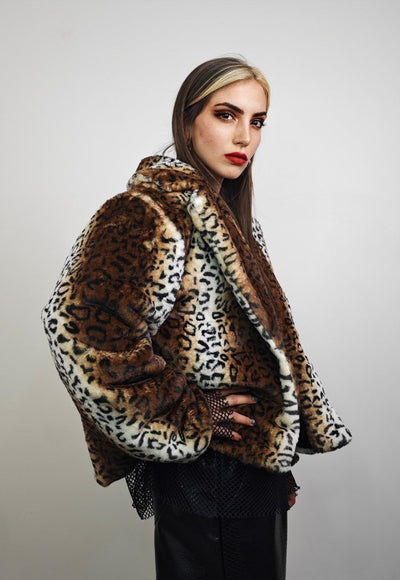 Short leopard trench coat brown cropped animal print jacket