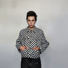 Button up check bomber jacket Chequerboard varsity SKA aviator chess pattern coat in black and white