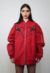 Spider patchwork jacket red faux leather punk college bomber