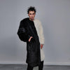 Long faux fur coat handmade fluffy luxury contrast bomber premium split fleece jacket detachable sleeve catwalk trench in cream black