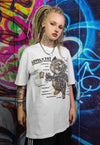 Fat cat t-shirt anatomy print tee graffiti retro top white