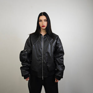 Faux leather varsity hip-hop college bomber racing MA1 coat