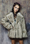 Faux fur coat fluffy trench jacket long hair bomber in cream