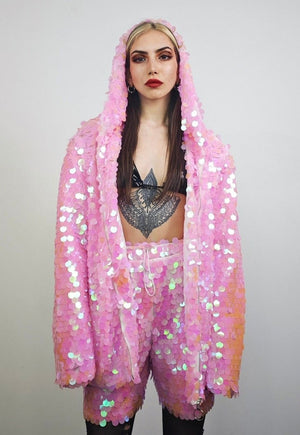 Purple haze sequin jacket hooded mermaid Eras bomber