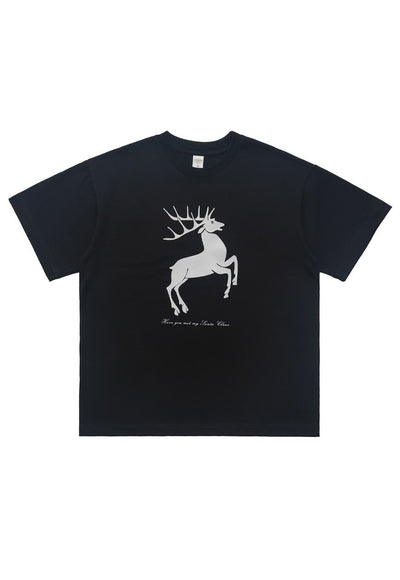 Christmas t-shirt deer print tee retro Christmas top in red