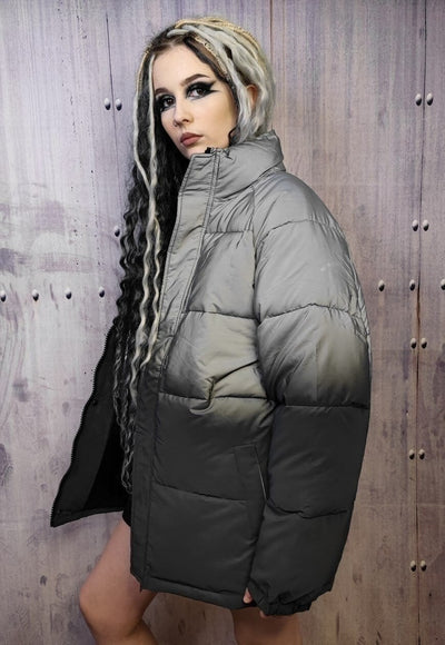 Reflective bomber luminous cotton padded puffer jacket grey