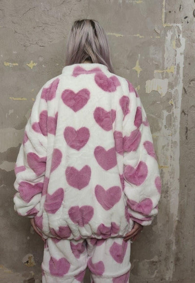 Heart fleece jacket handmade reversible love bomber in pink