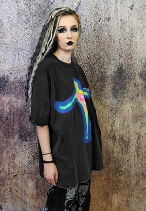 Oversize fluorescent raver tee party luminous t-shirt grey