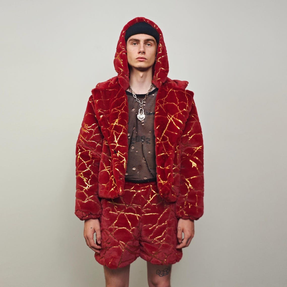 Glitter shorts red gold going out shiny embellished cropped trousers detachable handmade short festival trousers luminous party hotpants