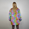 Rainbow faux fur jacket collarless tropical coat bright raver bomber fluffy carnival fleece luminous festival pullover burning man overcoat