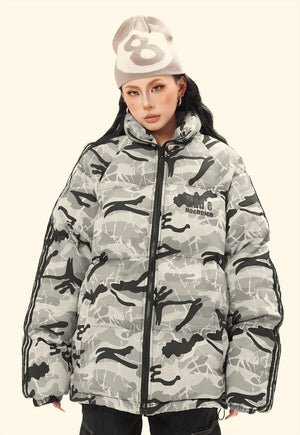 Grey camo print puffer jacket military bomber army coat