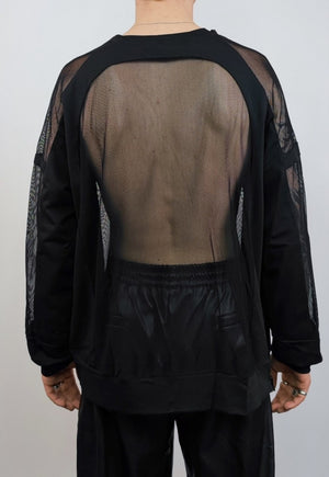 Sheer top transparent mesh jumper see-through long tee black