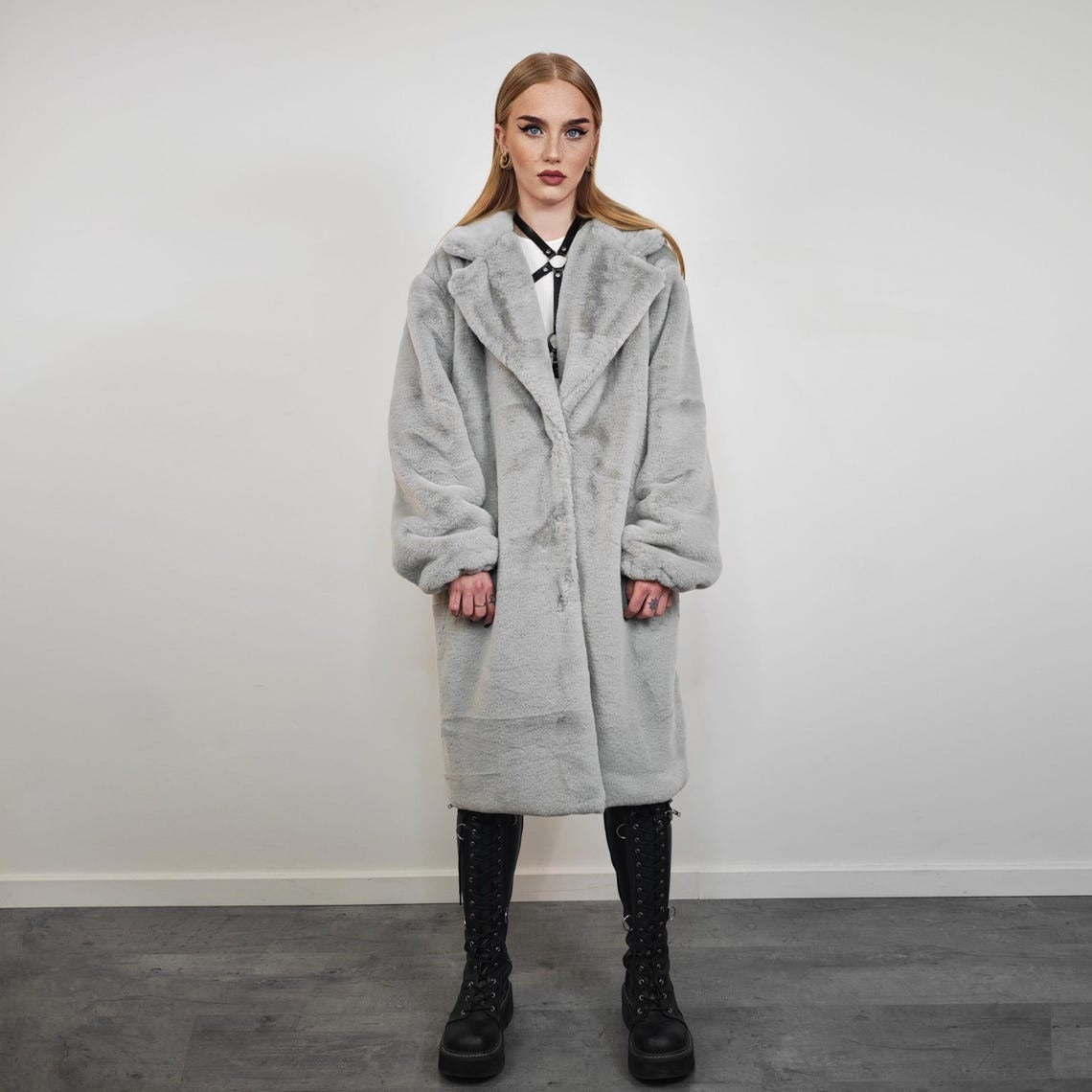 Short faux fur coat purple soft fleece trench luxury crop jacket detachable sleeves handmade pattern party overcoat fluffy festival set