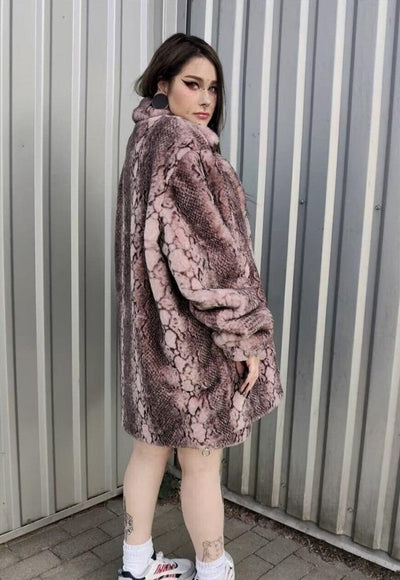 Faux fur snake coat hand made python fleece bomber in pink