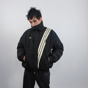 Utility bomber jacket striped puffer gorpcore coat techno varsity punk coat grunge jacket in black