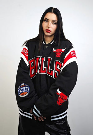 Bulls basketball jacket vintage pattern varsity patch bomber