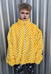 Reversible emoji fleece jacket handmade tartan coat yellow