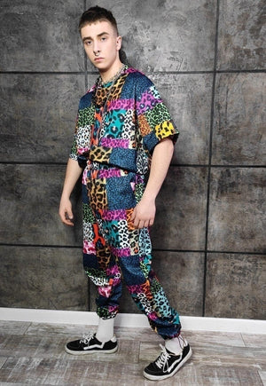 Leopard joggers handmade animal print overalls in rainbow