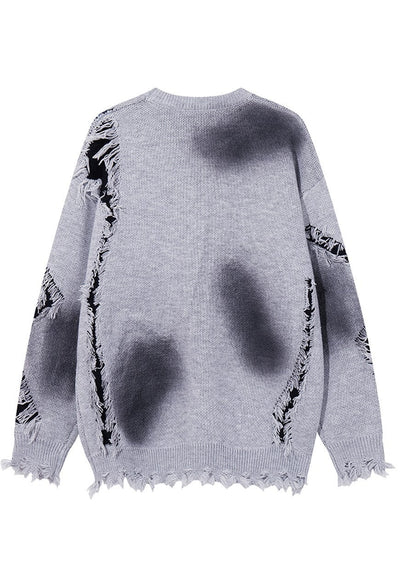 Ripped rocker sweater grey tie-dye jumper paint splatter