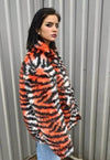 Faux fur tiger jacket zebra fleece tie-dye bomber in orange