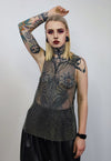 Diamante beaded mesh vest transparent glitter tank top black