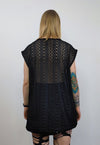 Sleeveless crochet top mesh vest short sleeve sheer t-shirt