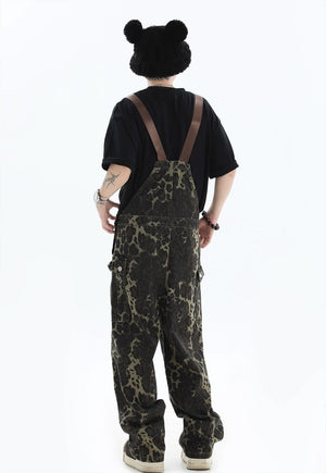 Leopard dungarees jean overalls animal print jumpsuit brown