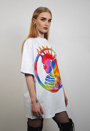 Gay punk t-shirt rainbow tee grunge mohawk top in white