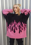 Flame knitwear sweater loose fit fire jumper in bright pink