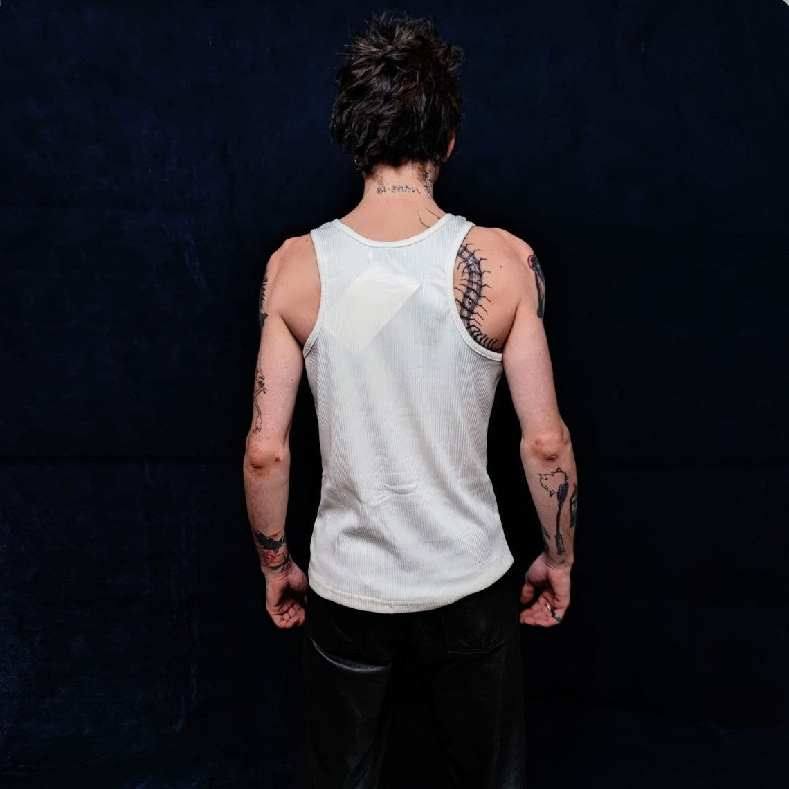 Button up sleeveless vest t-shirt Gothic tank top grunge crew neck tee rocker surfer vest in white