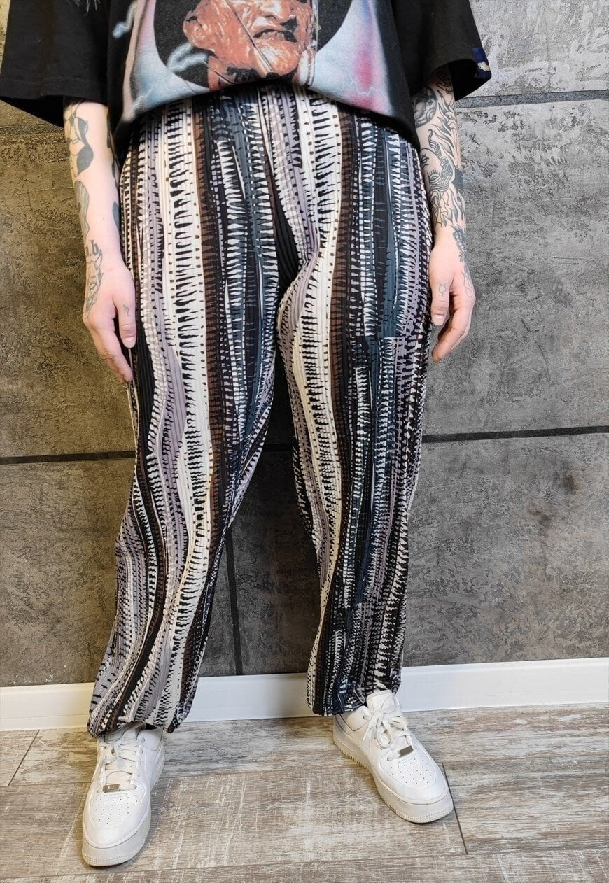 Contrast stripe joggers thin abstract pattern overalls brown