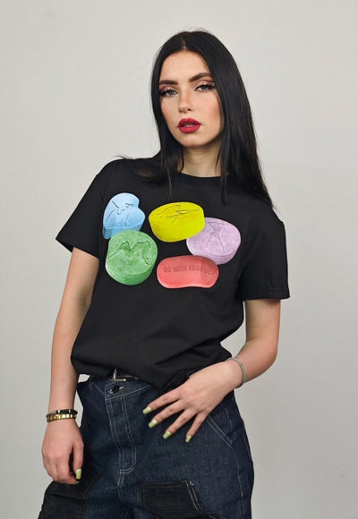 Candy print t-shirt slim fit unisex techno tee raver top