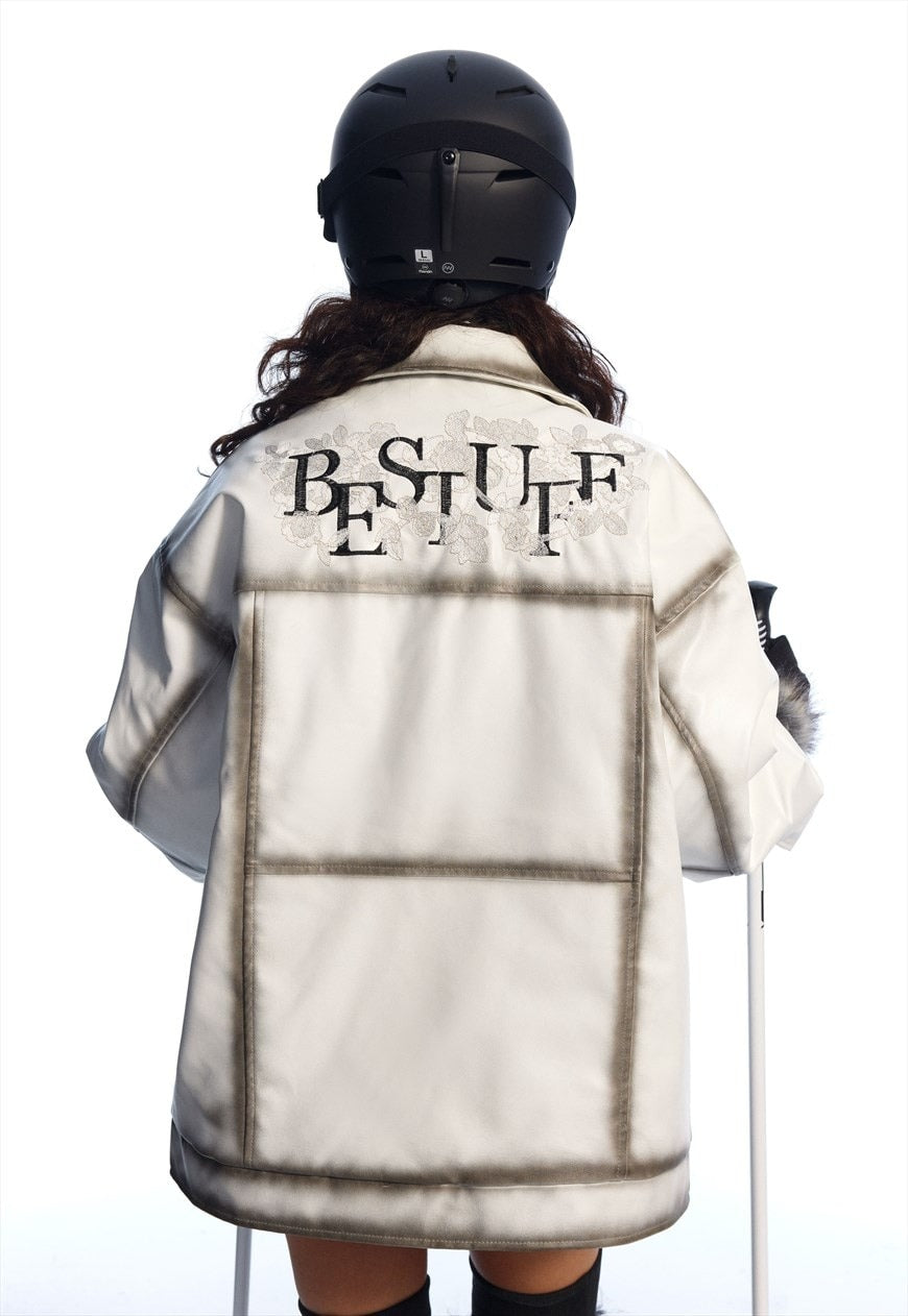 Faux leather winter jacket white padded PU grunge bomber