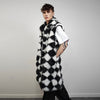 Diamond pattern fur coat checked long trench rhombus gothic overcoat SKA print bomber festival jacket customizable going out peacoat black