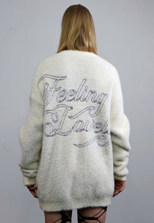 Fluffy sweater long fur grunge jumper angel print top cream