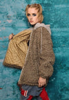 Fluffy fleece jacket faux fur 90s hooded bomber in brown