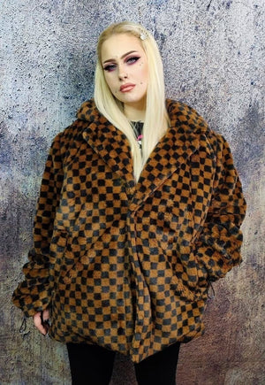 Chequerboard fleece jacket reversible handmade check coat